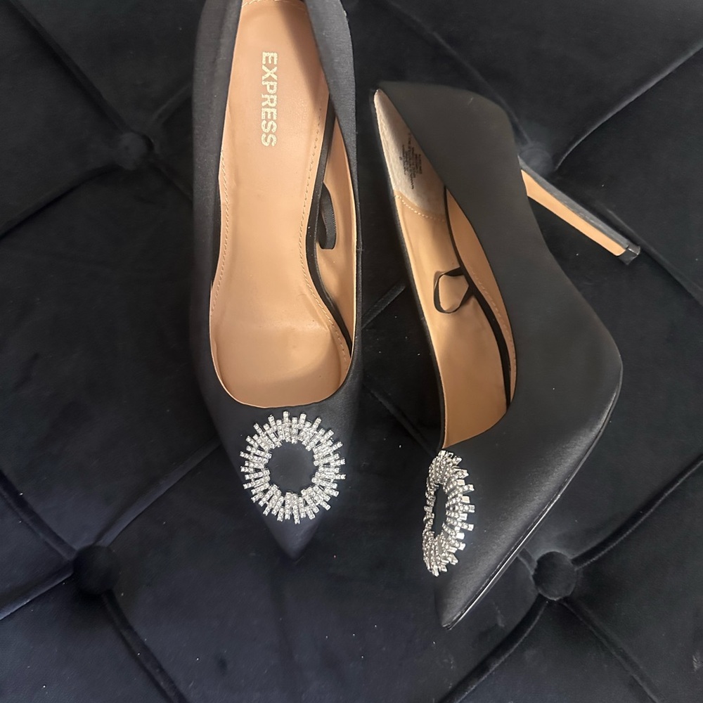 Express Black Heels with Crystal Embellishments